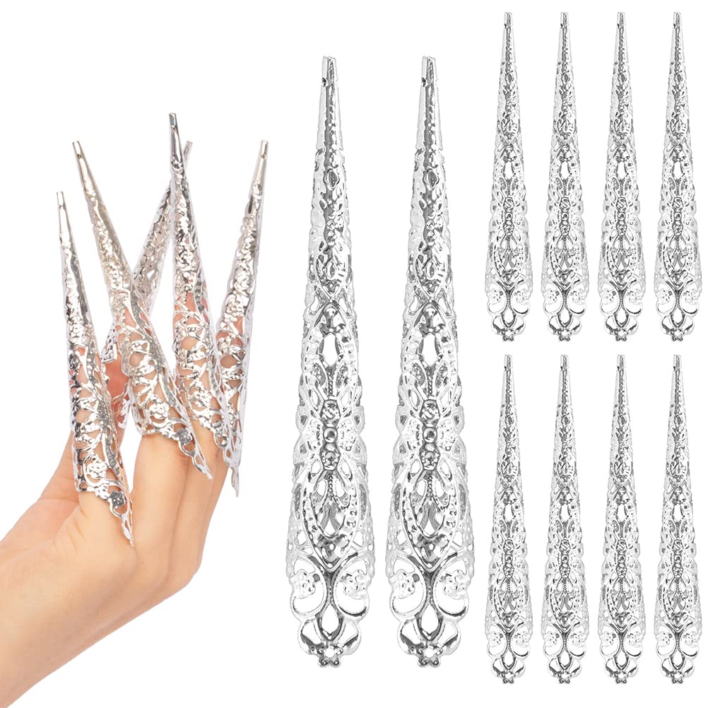 Yumoo 10pcs Finger Nail Tip Claw Rings Ancient Queen Costume Fingertip Claw Nail Rings Decoration Accessory for Cosplay Drama Dance Show