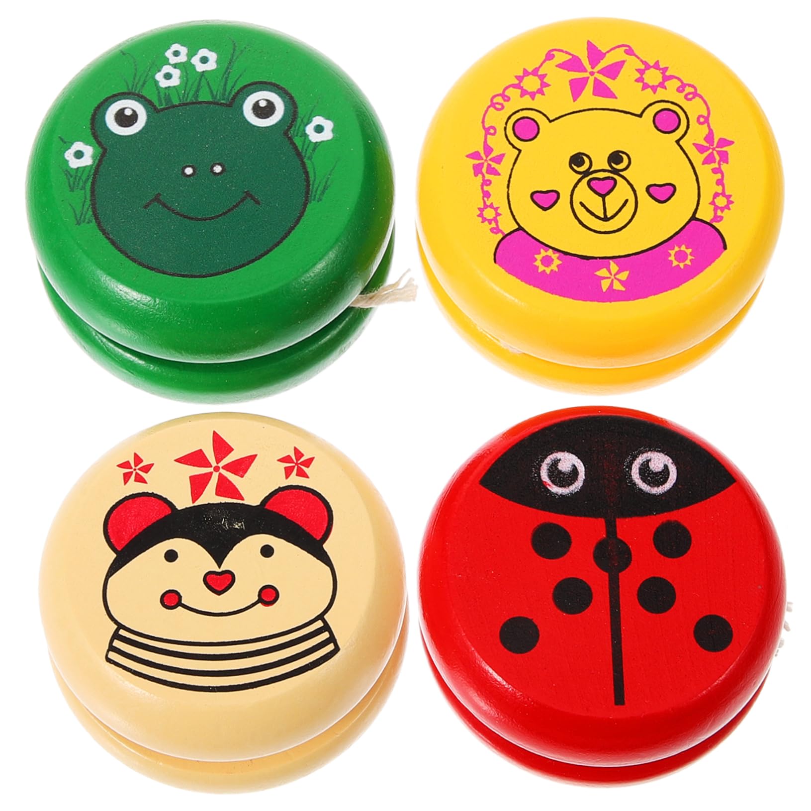 SUPVOX Colorful Wooden Balls 4 Pack Kids Yoyo Toys Fun Cartoon Prints Great for Wrist Strength Exercise Random Color