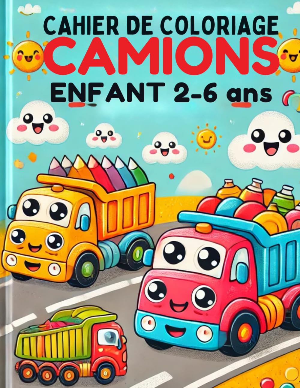 Cahier de coloriage camions enfant 2-6 ans: Coloriage gros véhicules avec gros contours pour les enfants. (French Edition)