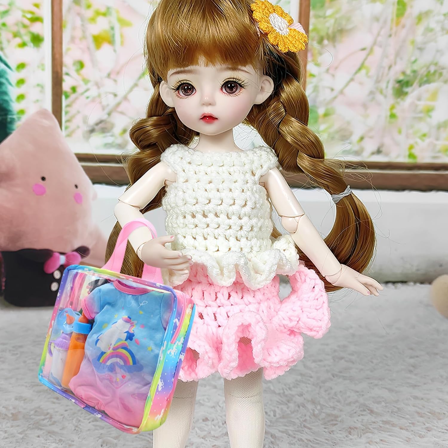 Gatuida Miniature Doll Clothes Storage Bag, Portable Unicorn Doll Accessories Pouch Tote Bag with Handle for Dollhouse Decoration, 9.64 x 8.66 x 3.14 Inch - Image 2