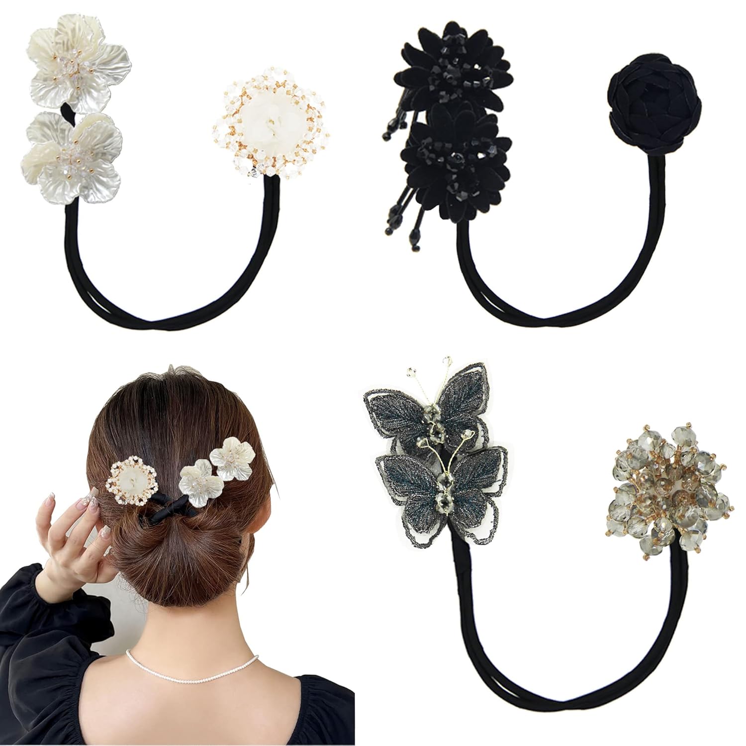 OUGWA 3 Pieces Hair Bun Maker Round bun and crown hairstyle