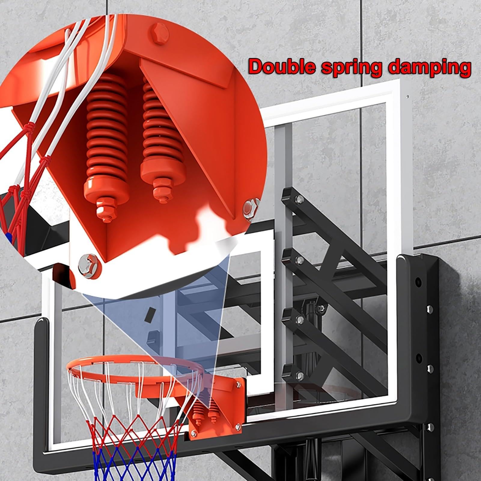 Aro de baloncesto para exteriores de altura ajustable, soporte de pared con tablero de vidrio templado para gimnasios, garajes, escuelas, ideal para adolescentes y adultos