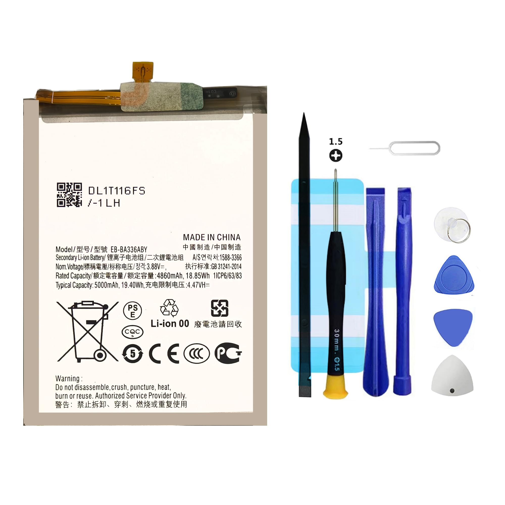 EB-BA336ABY Batterie de rechange pour Galaxy A53 5G, rechargeable, 0 cycle, compatible avec Samsung Galaxy A53 5G SM-A5360 avec kit d'outils de réparation