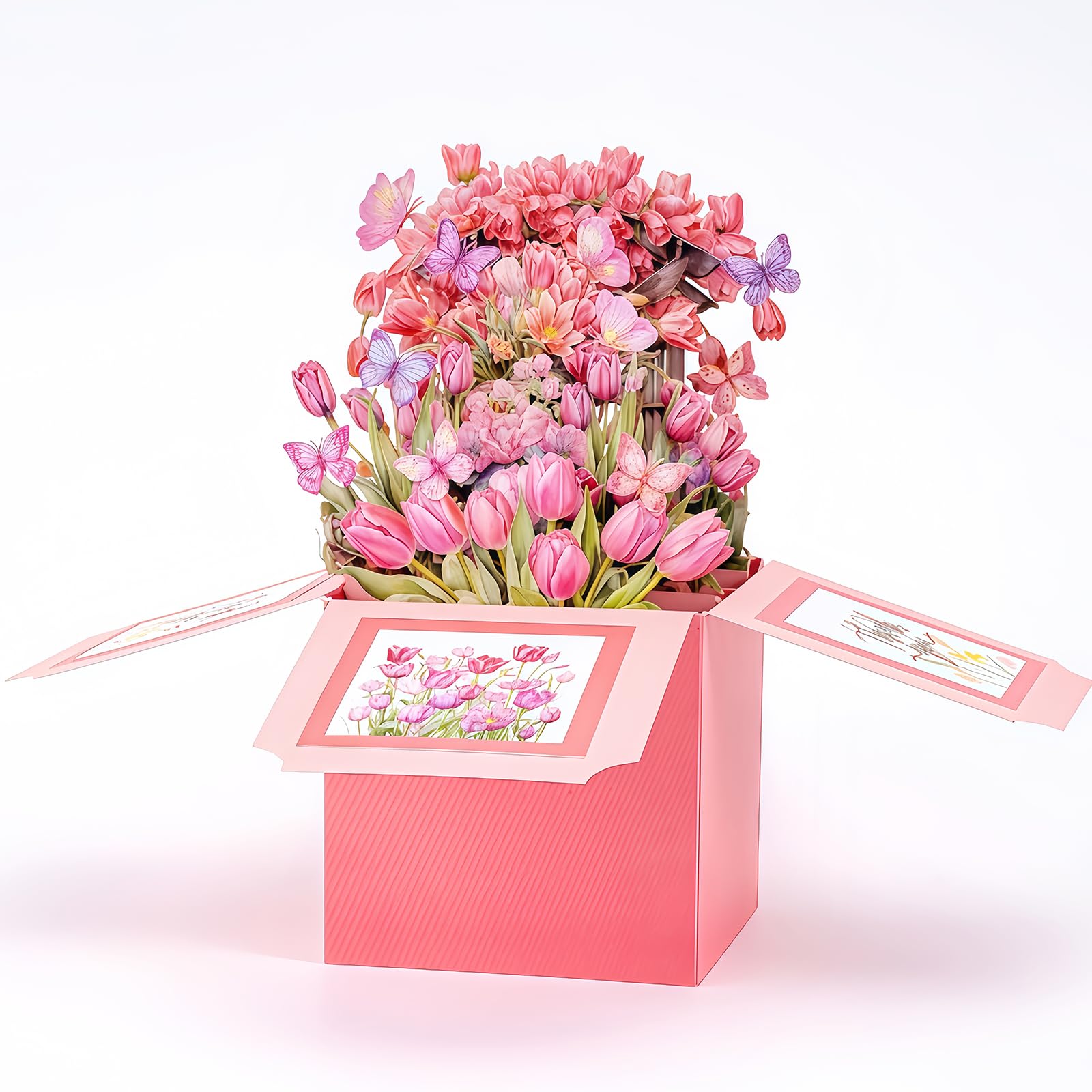 3D Pop Up Pink Flower Greeting Card Butterfly Pattern Bithday Cards for Friends Valentine's Day, Anniversary Card Birthday Gift Box
