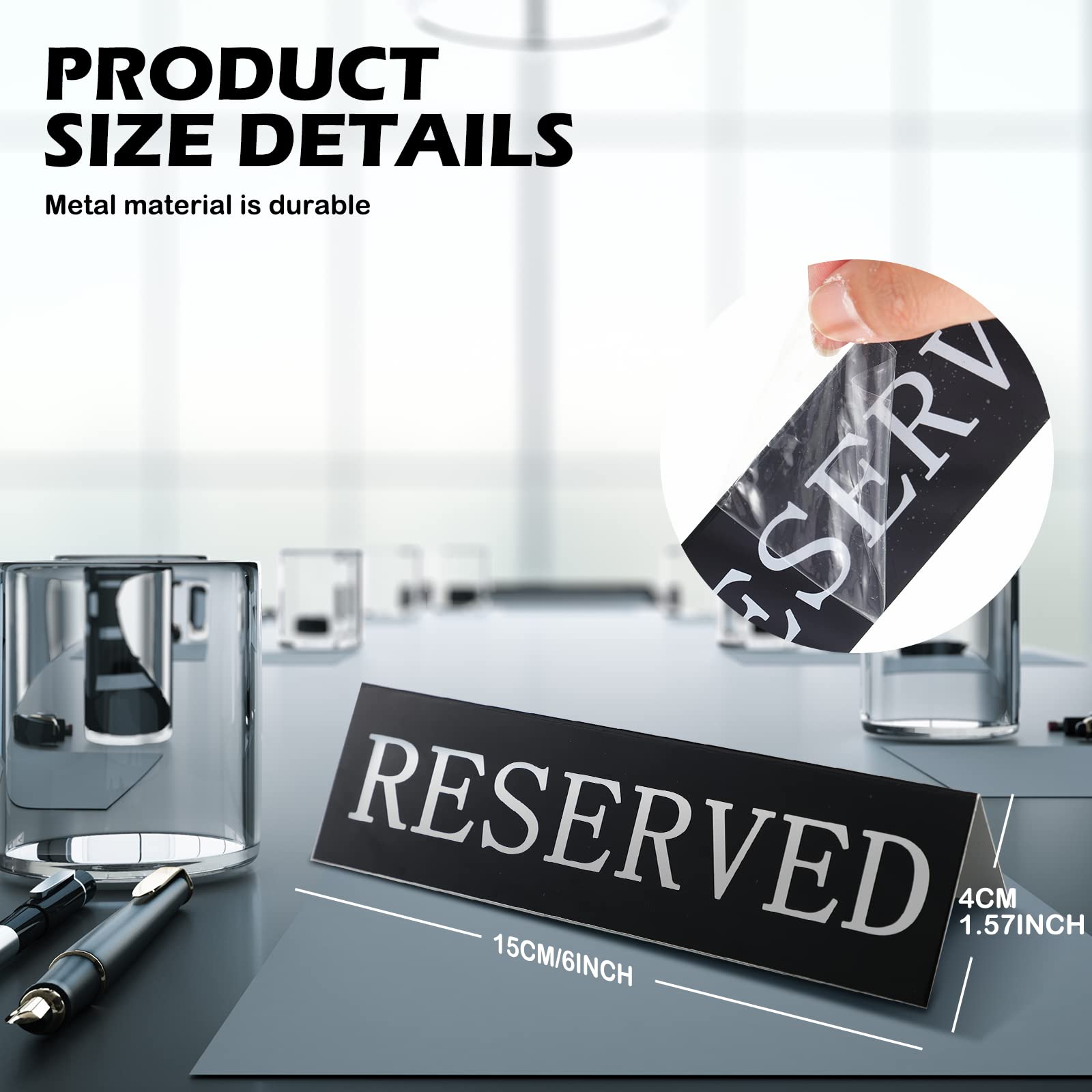 Peryiter 12 letreros de metal reservados para mesa de tienda de campaña de doble cara, indicadores de asiento de reserva de invitados para bodas, restaurantes, ceremonias familiares, eventos, 5.91 x