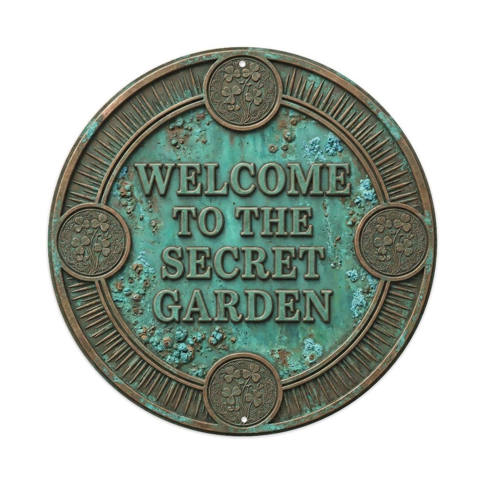 Vintage Welcome Secret Garden Geared Aged Metal Tin Sign
