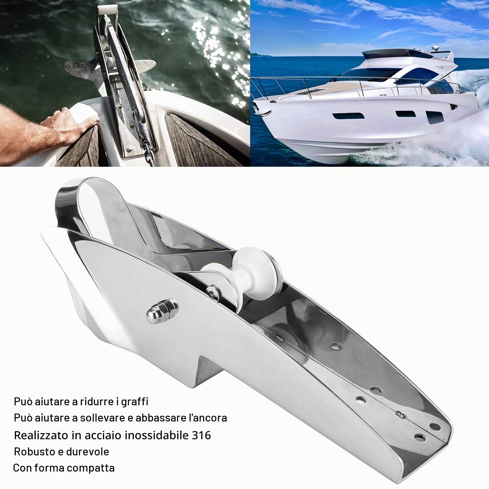 Musone di ancoraggio a prua per barca-Staffa per Rullo di Ancoraggio di Prua per Barca in Acciaio Inossidabile 316 7,5‑15 Kg (420 Mm/16,5 Pollici) per Accessori Hardware per Navi Marine