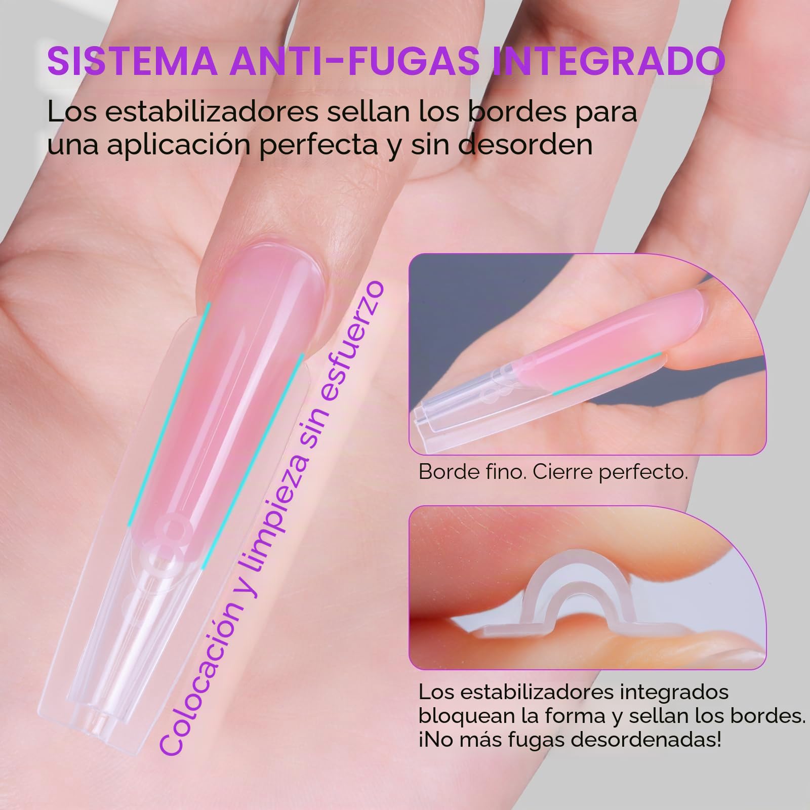 Gelike ec Formas de uñas dobles profesionales para gel constructor: diseño sándwich formas de uñas 240 piezas 15 tamaños - Para extensiones de gel impecables - Fácil para bricolaje y salón - Bailarina
