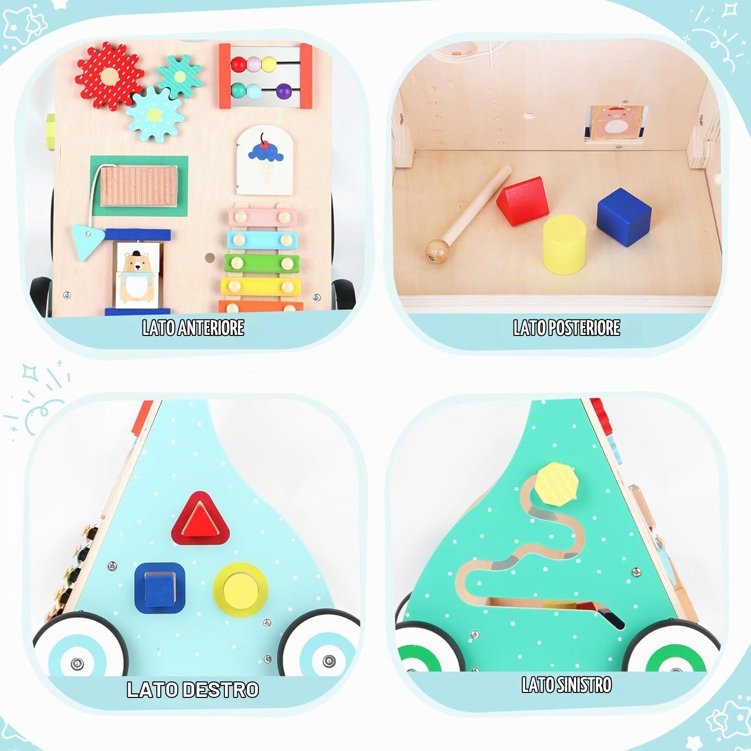 Asweets Carrello Primi Passi Legno, Giochi Montessori Interattivo, Sviluppa Le Capacità Motorie Dei Bambini, Baby Walker Regalo Bambino