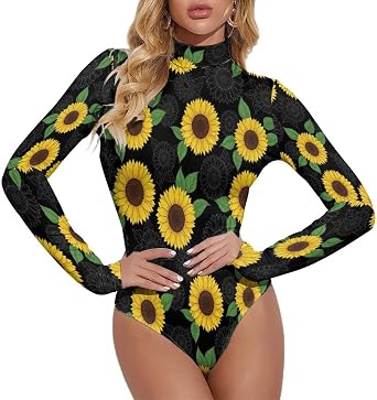 Long Sleeve Bodysuit for Women Sexy High Neck Thong Bodysuit Tops Jumpsuit