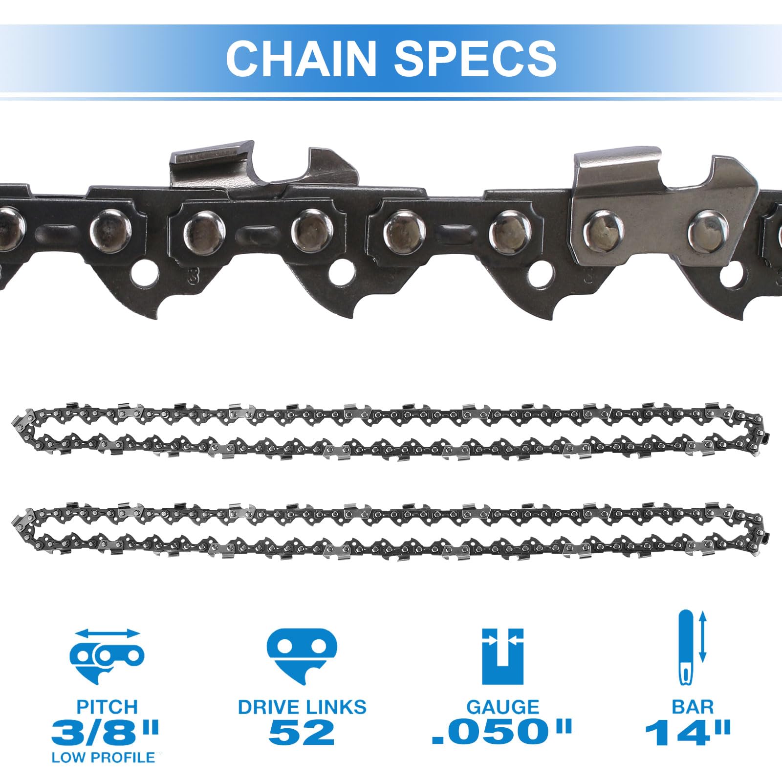 Cadena de motosierra de 14 pulgadas LP 52DL de 3/8 pulgadas LP 50 pulgadas 52DL para Portland Harbor Freight 64497 64498 67255 58949 (2 piezas)