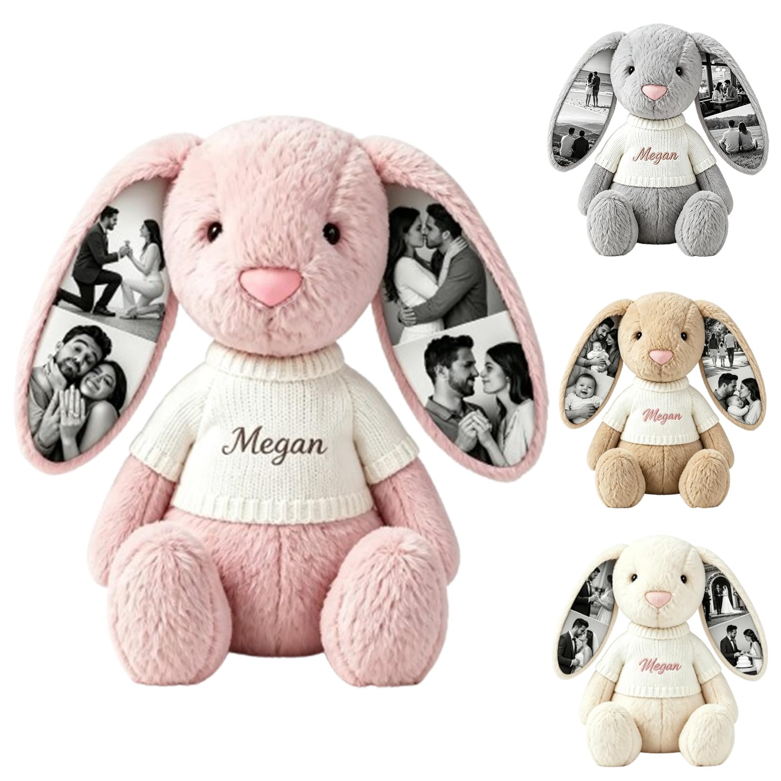 Personalised Photo Bunny Teddy Bear Hidden Ear Pictures Rabbit Plush Gift