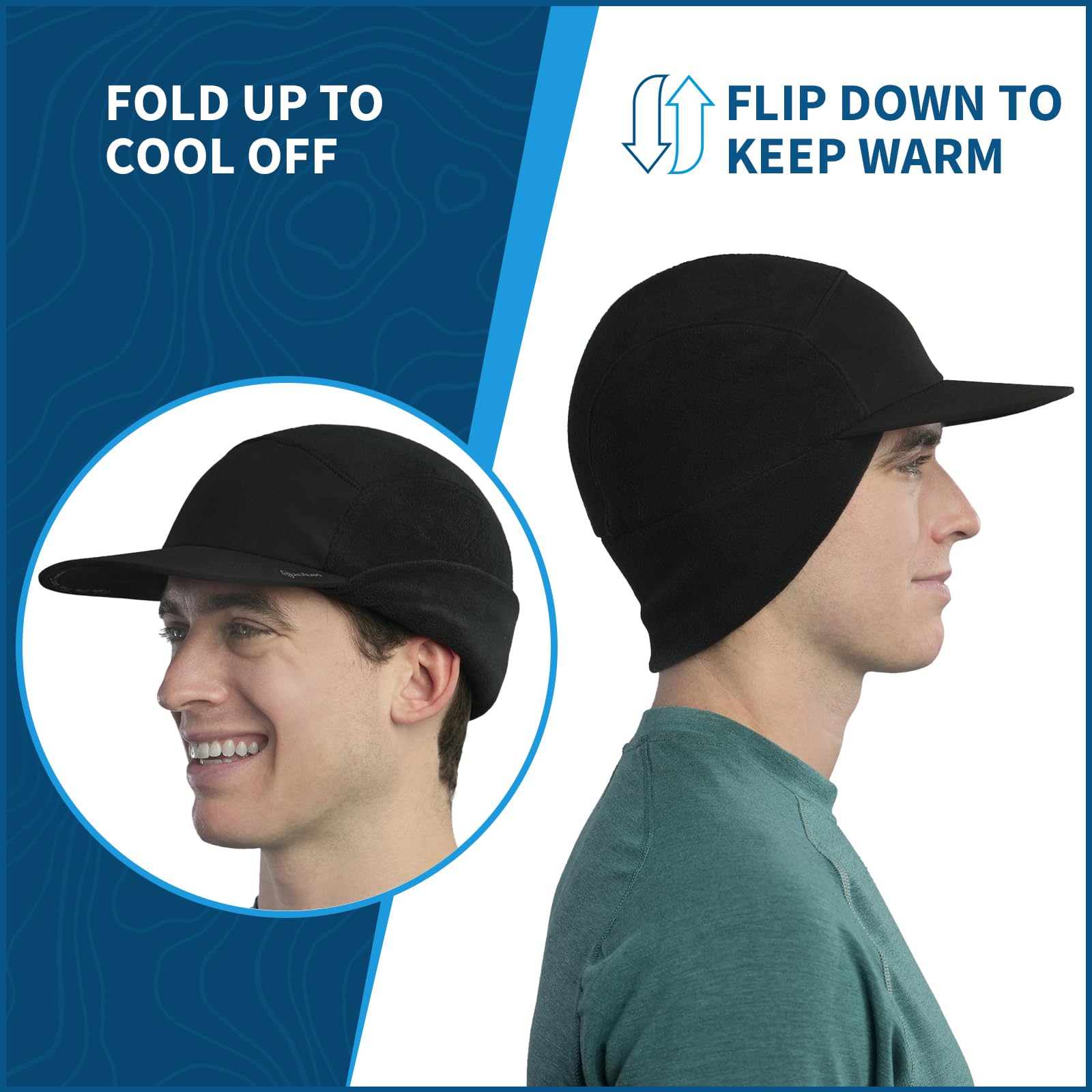 TrailHeads Gorro de invierno para hombre con visera, gorro de forro polar para hombre, sombreros cálidos para hombre, gorro negro, para correr, golf de invierno