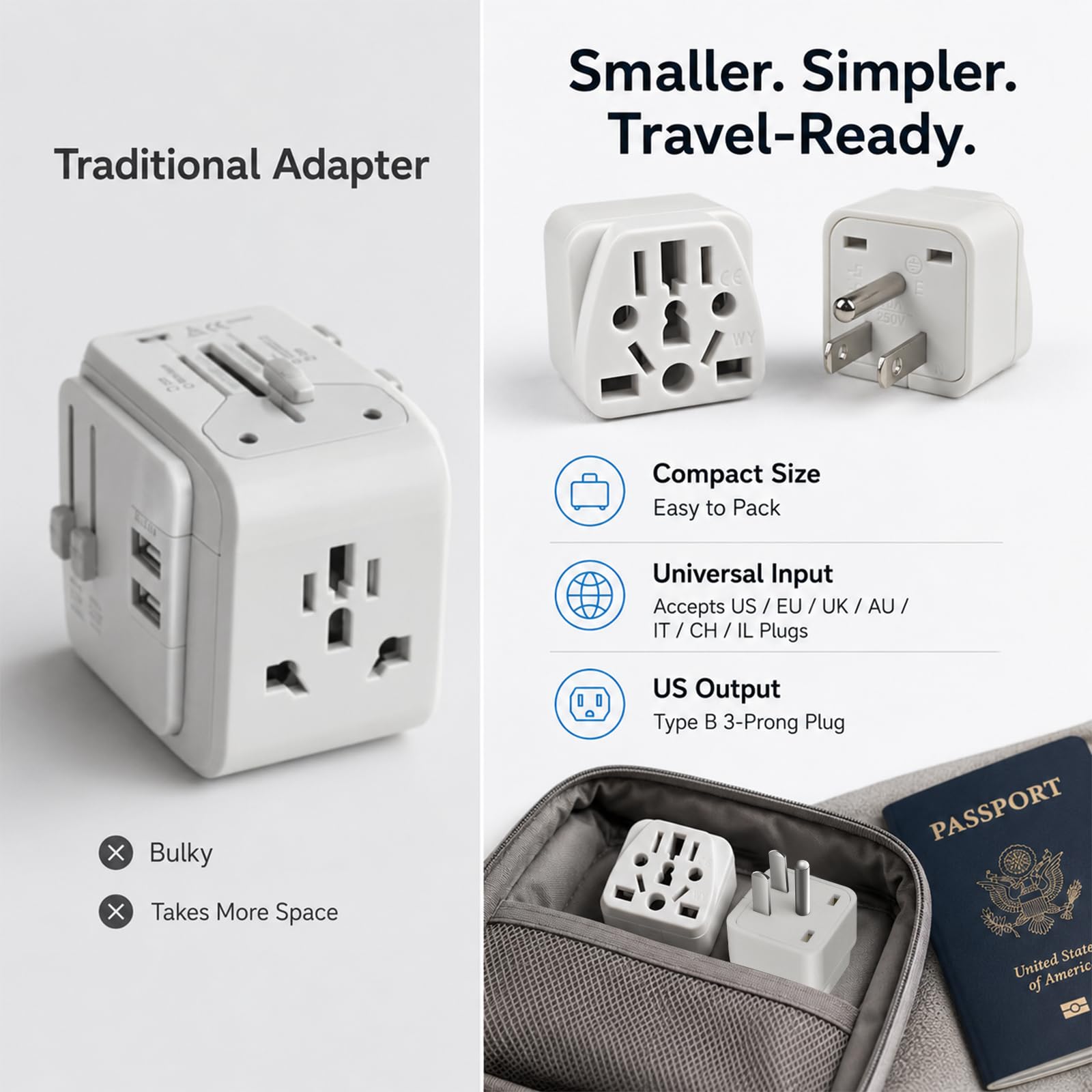 Adattatore da spina europea a americana, adattatore da spina UK a USA, confezione da 2 adattatori da spina americana, adattatore da spina universale a spina americana,