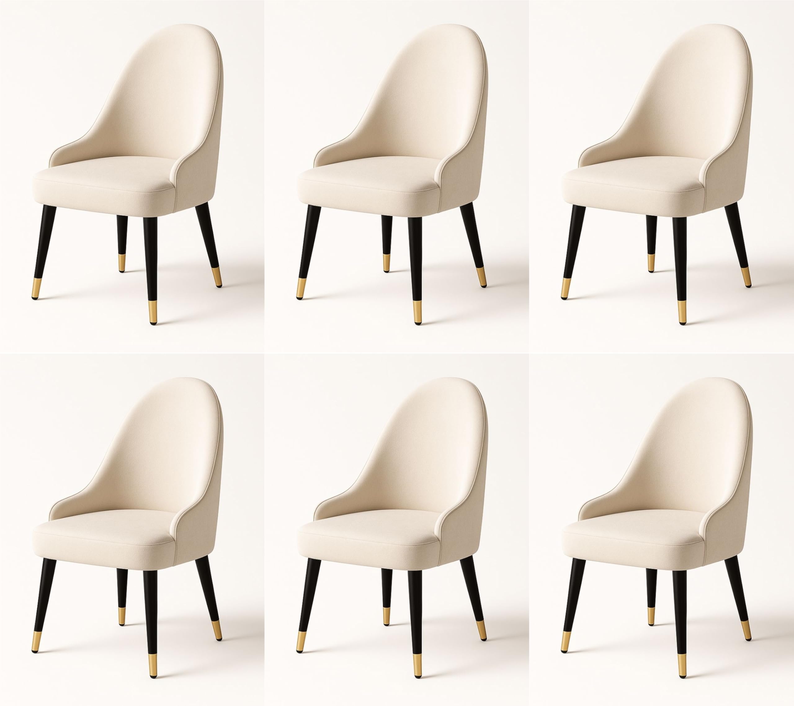 R G Wood Dining Chair Set of 6,|Flexible ply & Plywood Frame | Bookley Fabric Upholstery | Sheesham Wood Legs with PU Black Paint & SS Golden Cap |35H x 22W x 22 inches, (White)-image-39
