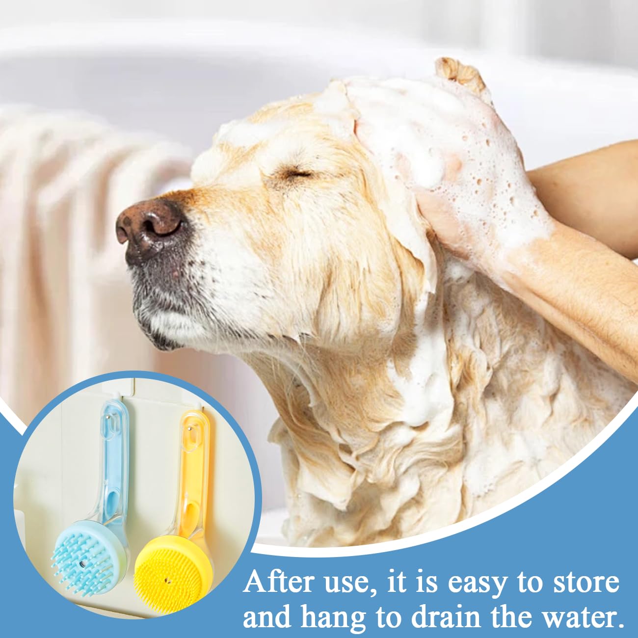Dog Bath Brush, 2 in 1 Pet Bath Brush Soft Dog Scrubber for Bath with Built-in Shampoo Dispenser for Long Short Haired Dogs Cats Shower - image 3