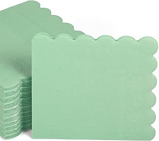 100pcs New Sage Green Napkins, 10x10 inch Scalloped Sage Green Paper Cocktail Napkins Disposable Party Sage Napkins for Wedding Birthday Party Dinning Supplies