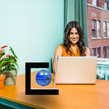 Personalized Magnetic Levitating Globe Wireless LED Light &Pen Floating World Map 3in Globe Birthday Gift for Men Boss Kids Home Bedroom Office Desk Gadget Decor (Blue)