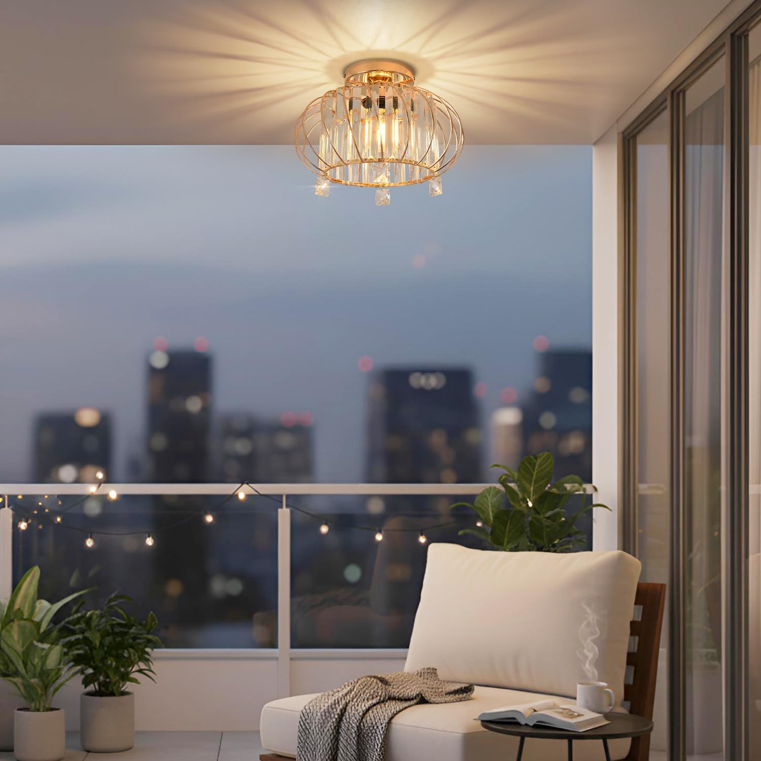 ANWIO Kristall-Kronleuchter, Deckenlampe Glas Deckenleuchte Flur Gold mit Kristallschirm, E27-Fassung, Moderne Lampe für Wohnzimmer, Schlafzimmer, Küche, Esszimmer -Φ28CM