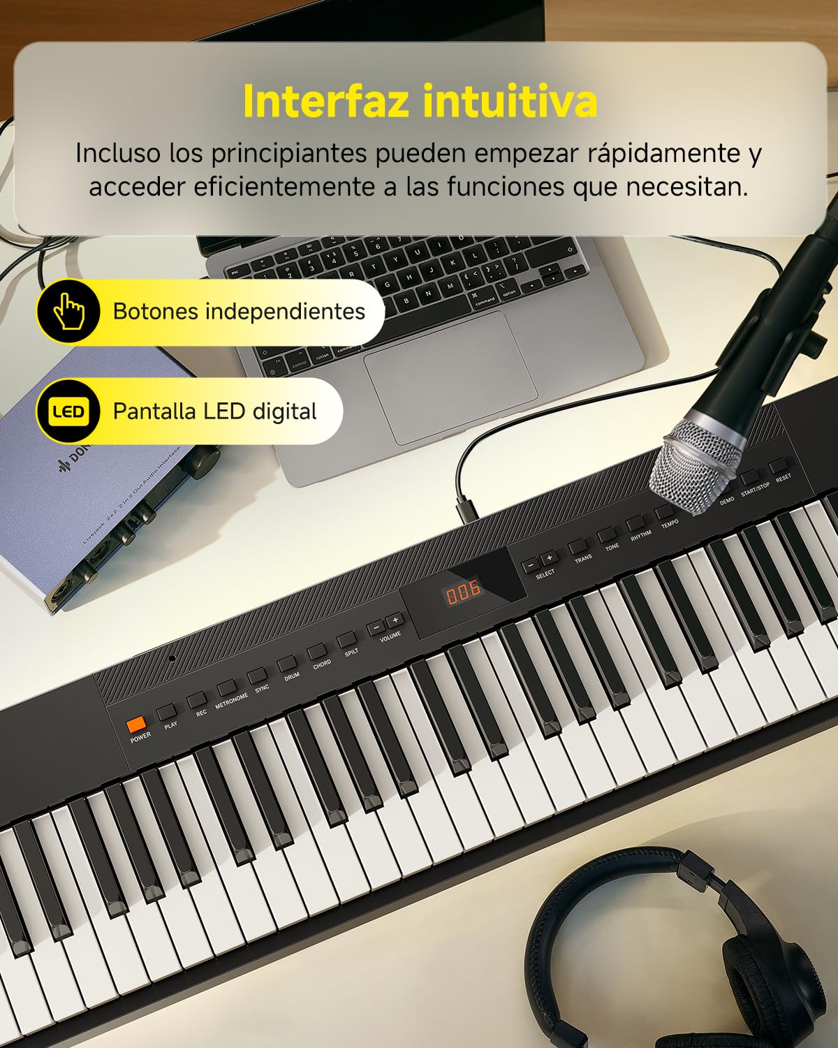 Donner DEP-05 Piano digital de 88 teclas con teclado semipesado sensible a la velocidad, teclado eléctrico portátil con soporte en X desmontable y pedal para principiantes, USB-MIDI inalámbrico, negro