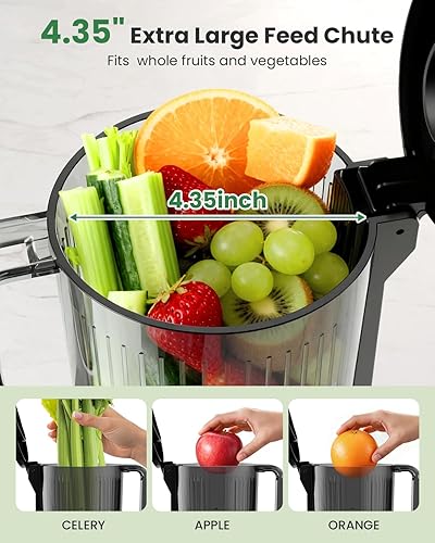 Miniatura 2 de Kismile Exprimidor de prensa en frío con control táctil y 3 modos, 4.35 pulgadas de ancho de alimentación exprimidor lento para frutas y verduras