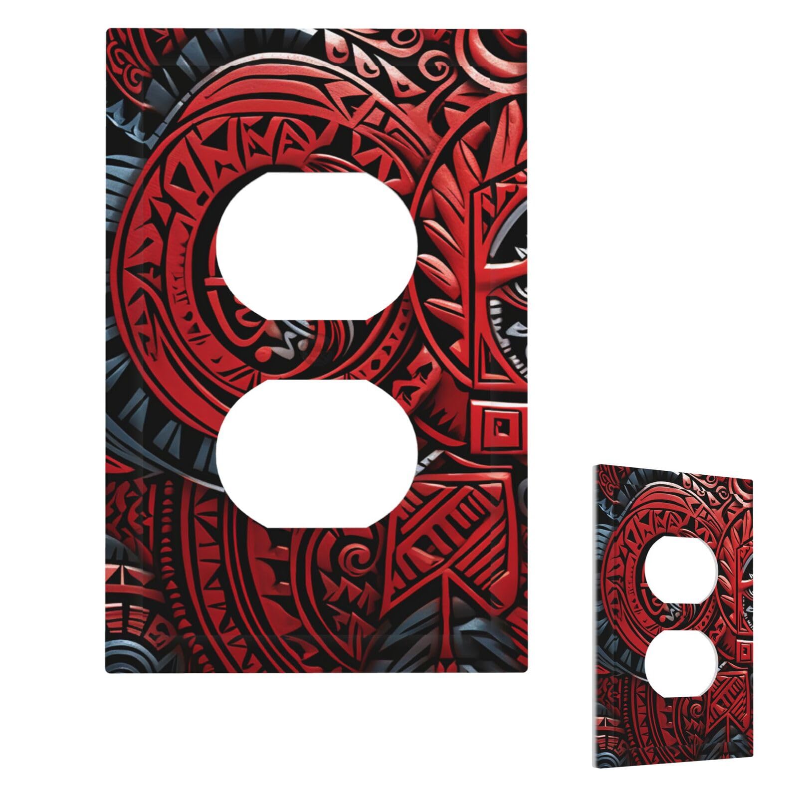Red Tribal Pattern Wall Plate Cover Modern Decorative 1 Gang Light Switch Cover Unbreakable Receptacle Outlet Covers For Living Room Bedroom Home Decor Duplex