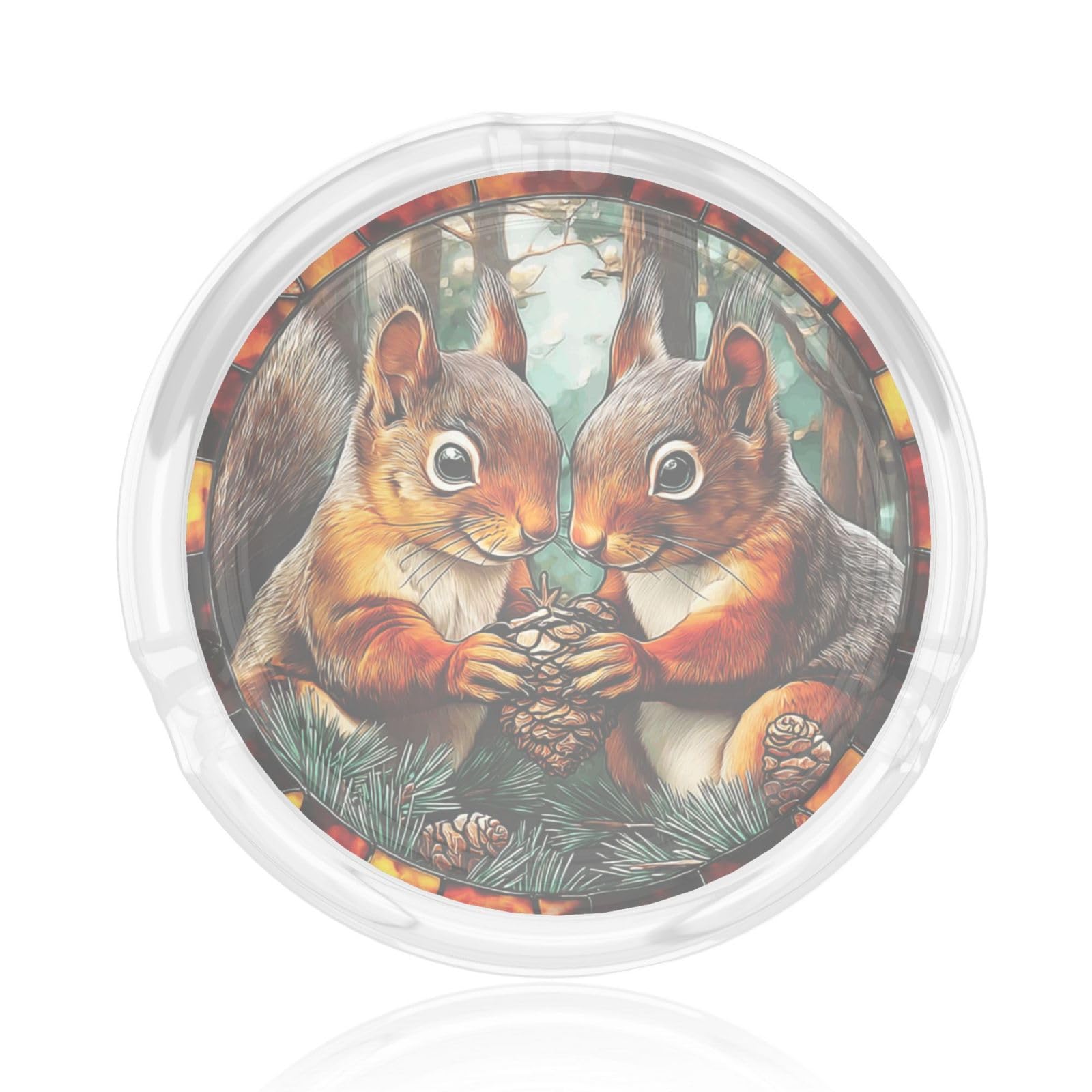 Stained Glass Two Squirrels Holding A Pine Cone Glass Ashtray For Cigarettes Ash Trays Case For Home Office Decor