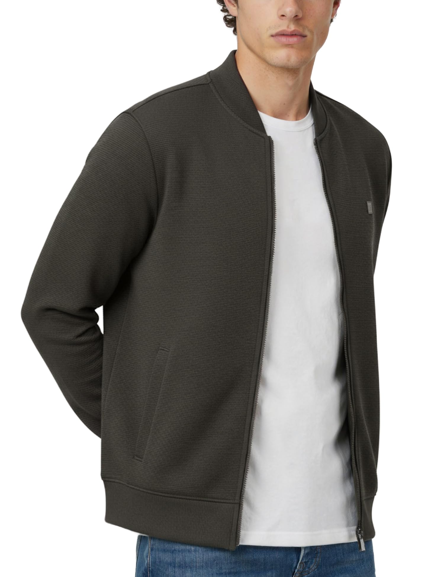 DAMENSCH Winter Jacket For Men, Textured Zipper Sweatshirt For Man, Shape and Colour Retaining ReNEWd Ottoman Zip Bomber Jacket - Jungle Green - 2XL