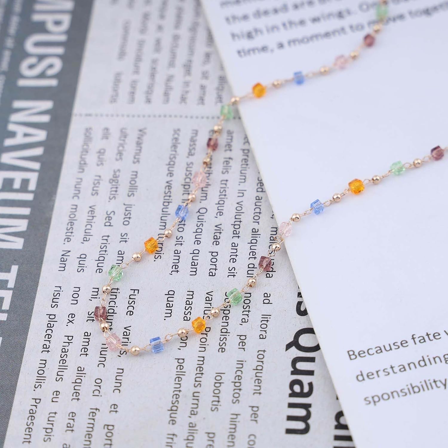 Andelaisi Boho Rainbow Crystal Beads Necklace Vintage Small Rice Beaded Necklace Colorful CZ Beaded Choker Necklace Minimalist Bead Station Necklace Jewelry for Women - Image 6