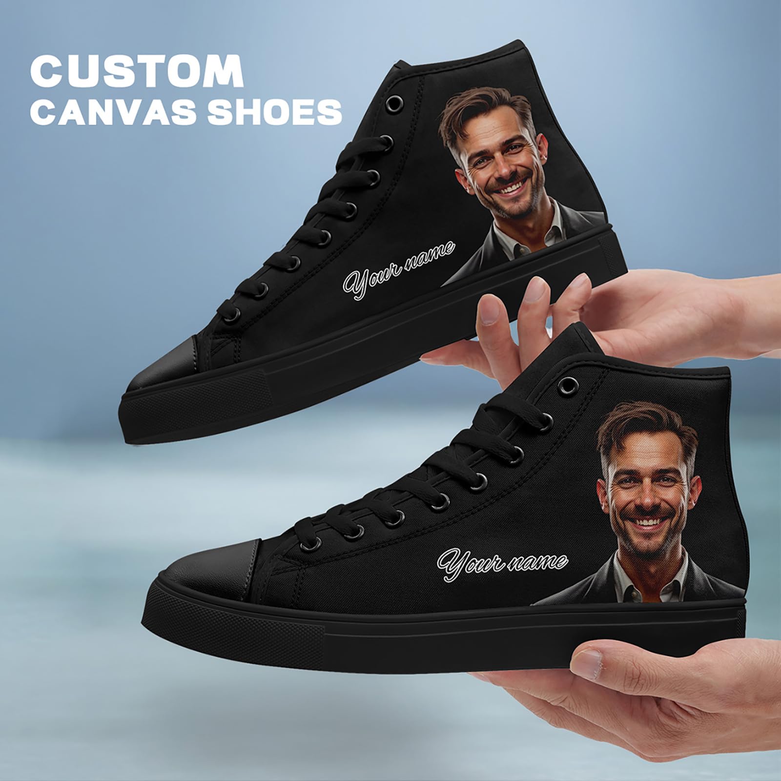Personalisierte Paar High-Top Canvas-Schuhe für Herren und Damen - Geschenk für Paare mit Foto und Namen, leichte Flache Freizeit-Sneaker