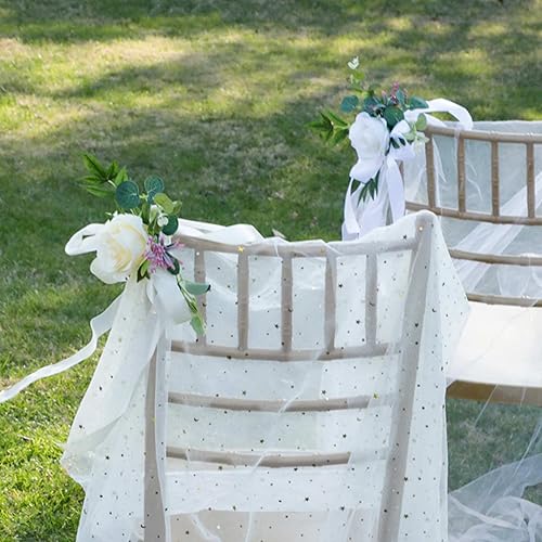 Miniatura 9 de Lrnn Juego de 6 rosas artificiales de eucalipto con cintas para decoración de fiesta de ceremonia, decoración floral de espalda (blanco), 18.1 x