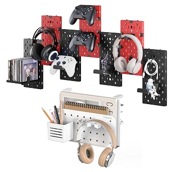 PEGZONE مكتب جانب التخزين المنظم لا حفر تحت مكتب حزمة حامل الكمبيوتر المحمول مع 7 PCS تحكم وسماعة حامل جدار جبل