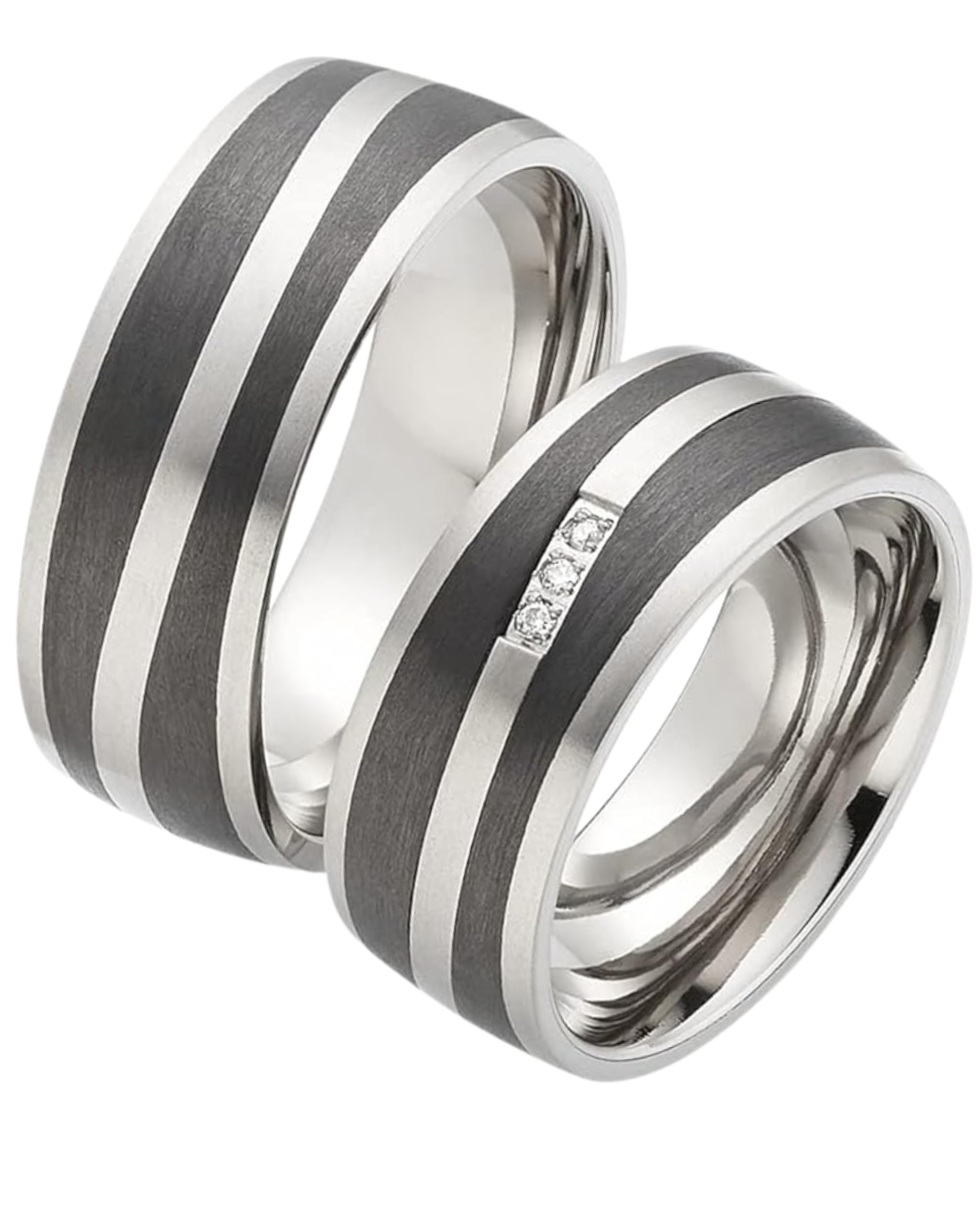 123traumringe Anillos de boda anchos con 3 brillantes en titanio/carbono en calidad de joyería (brillante/grabado/cinta métrica y estuche).P48
