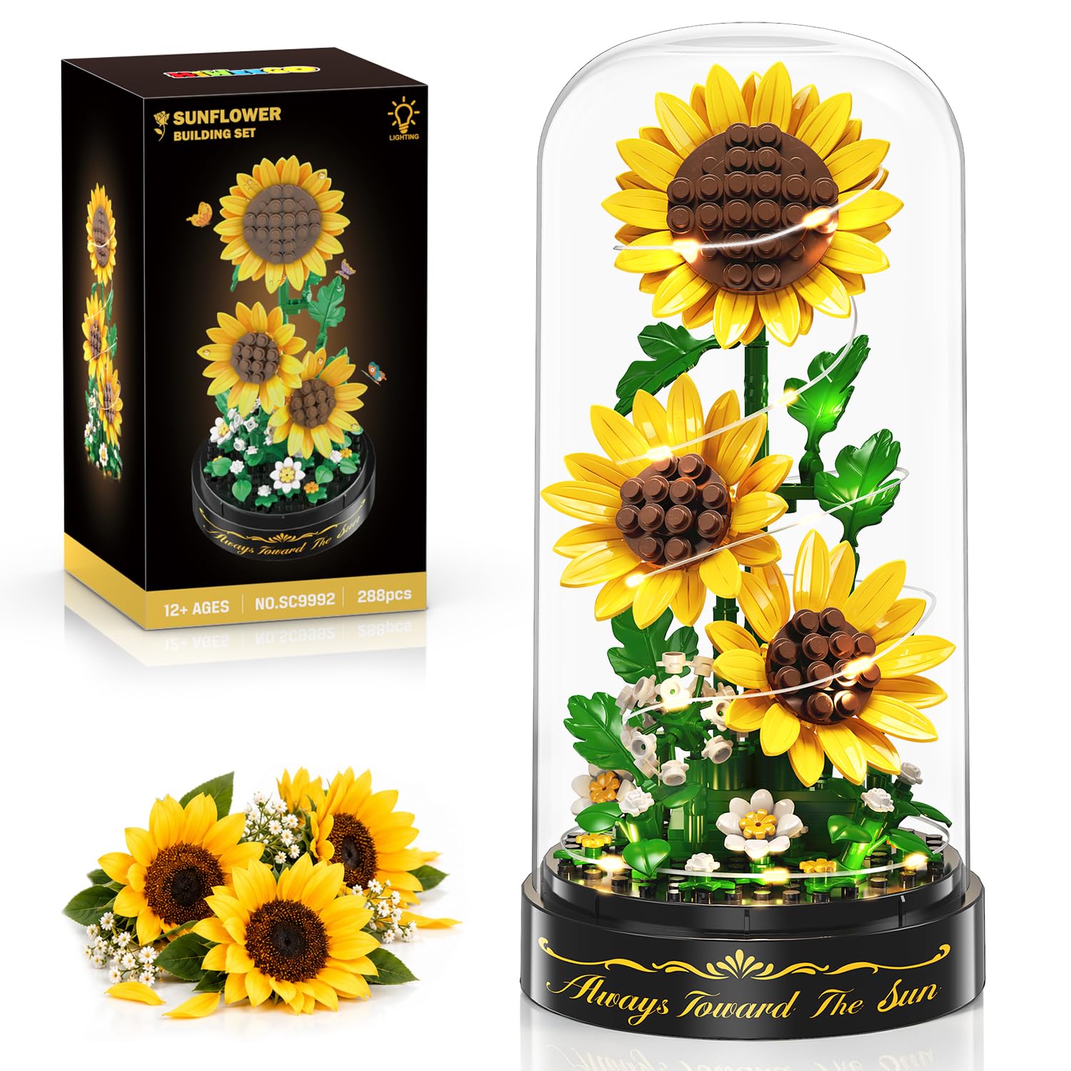 HiWEEGO Sunflower Bouquet Building Set with LED Lights for Women Girls 12+