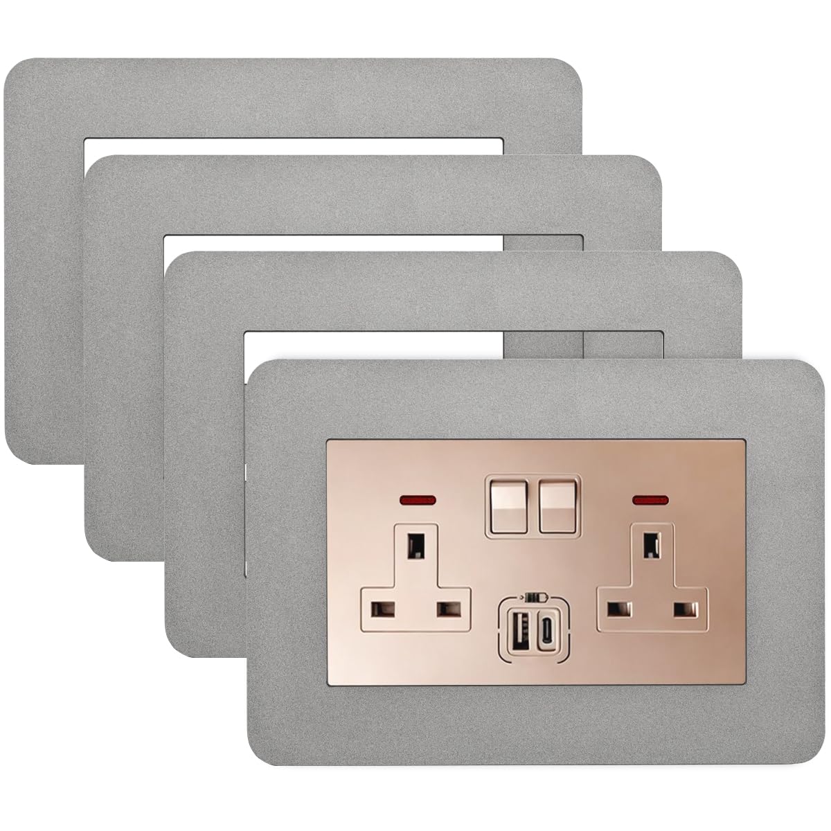 SHSMPXOY 4PCS Double Light Switch Sticker Surround Silve Light Switch Cover Plates Surround Light Switch Cover Protector Wall Socket Stickers for Home Decoration (Grey, 14.6cm*8.6cm)
