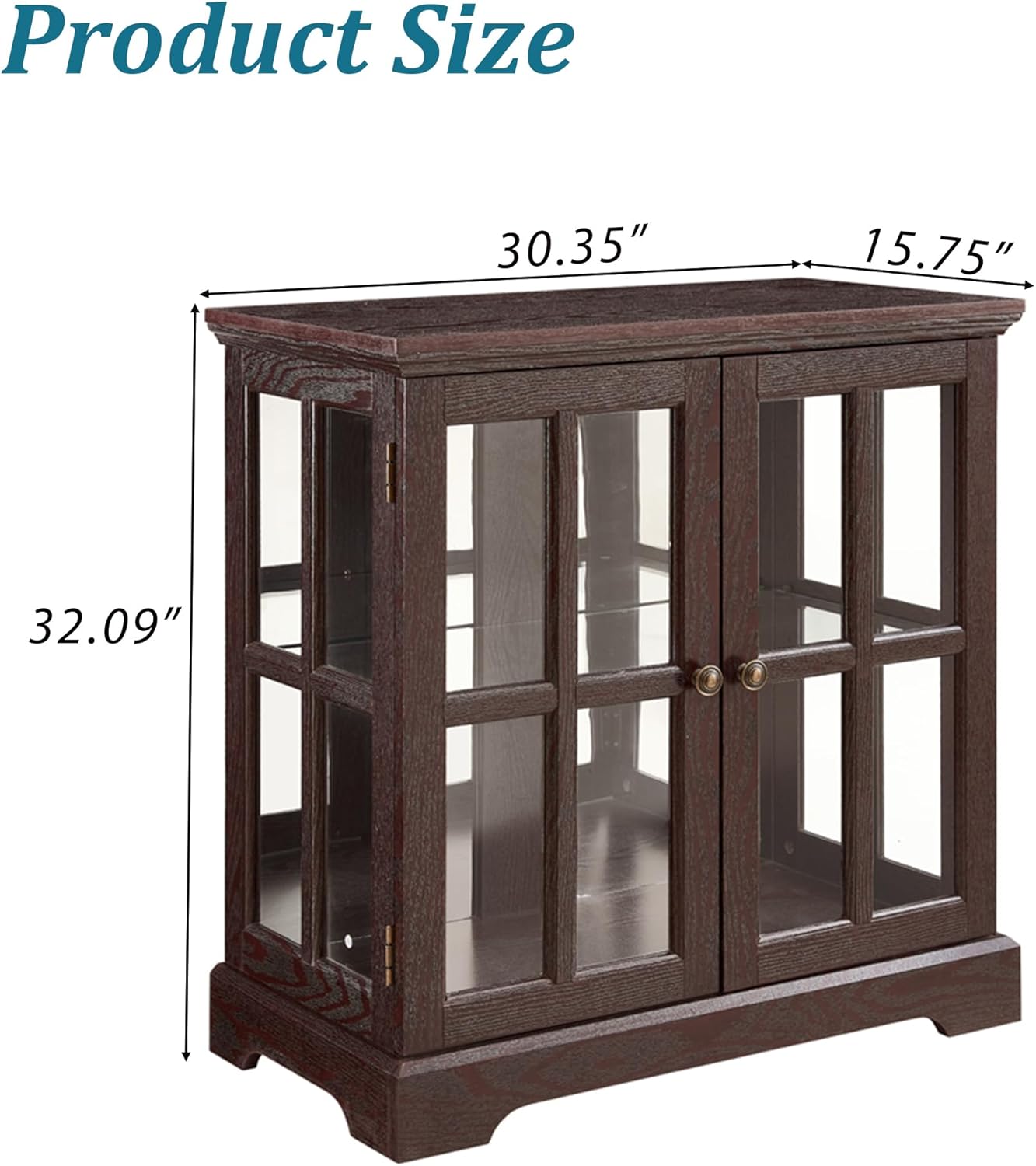 30" Brown Curio Cabinets with Glass Doors,Lighted Display Cabinet with Adjustable Shelves,Farmhouse Display Cabinet,Display Cabinets for Collectibles with LED Lights for Living Room