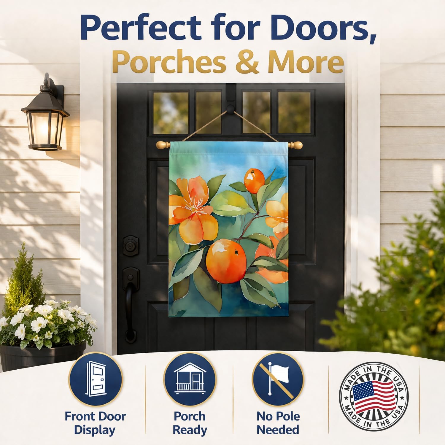 Caroline's Treasures Florida Orange Blossom in Watercolor House Flag Large Porch Sleeve Pole Decorative Outside Yard Banner Artwork Wall Hanging, Polyester, House Size, Multicolor