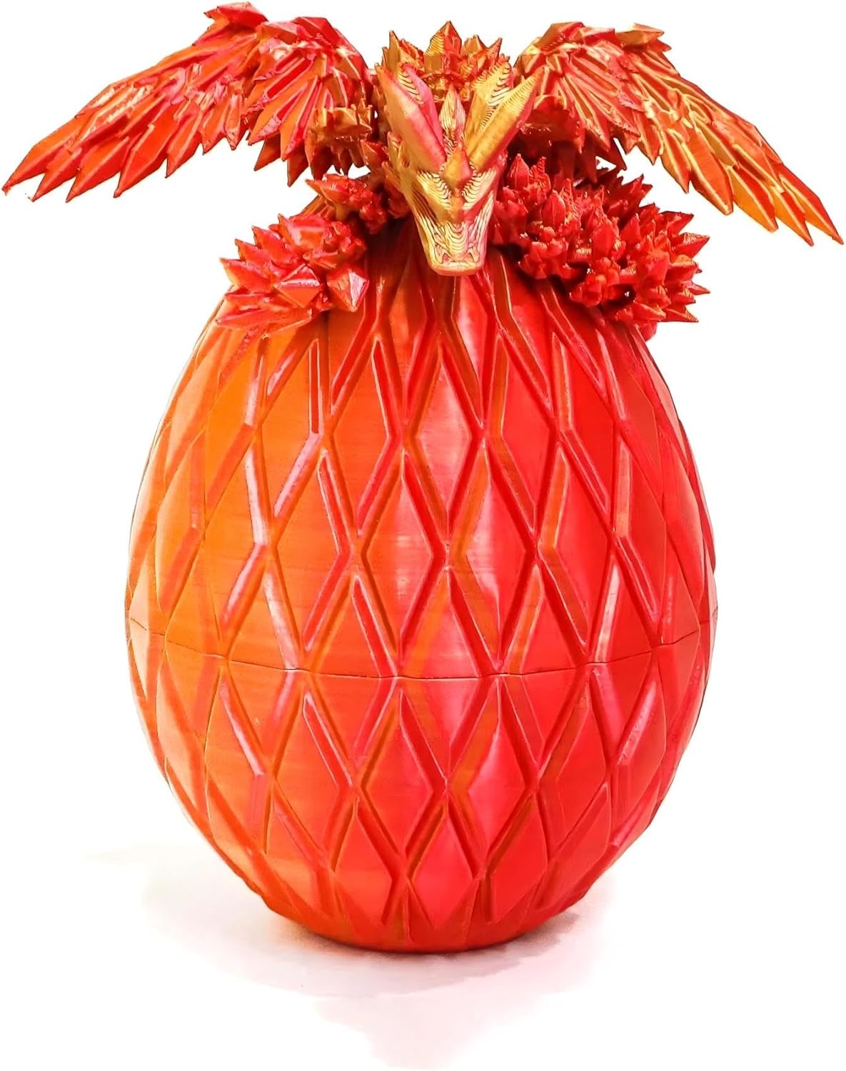 3D Printed Flying Dragon Egg - 7" Winged Dragon in Diamond Easter Eggs, Flexible Crystal Animal Inside, Mystery 3D Gift, Desk Decoration, Fidget Toy (Multicolored Rainbow)