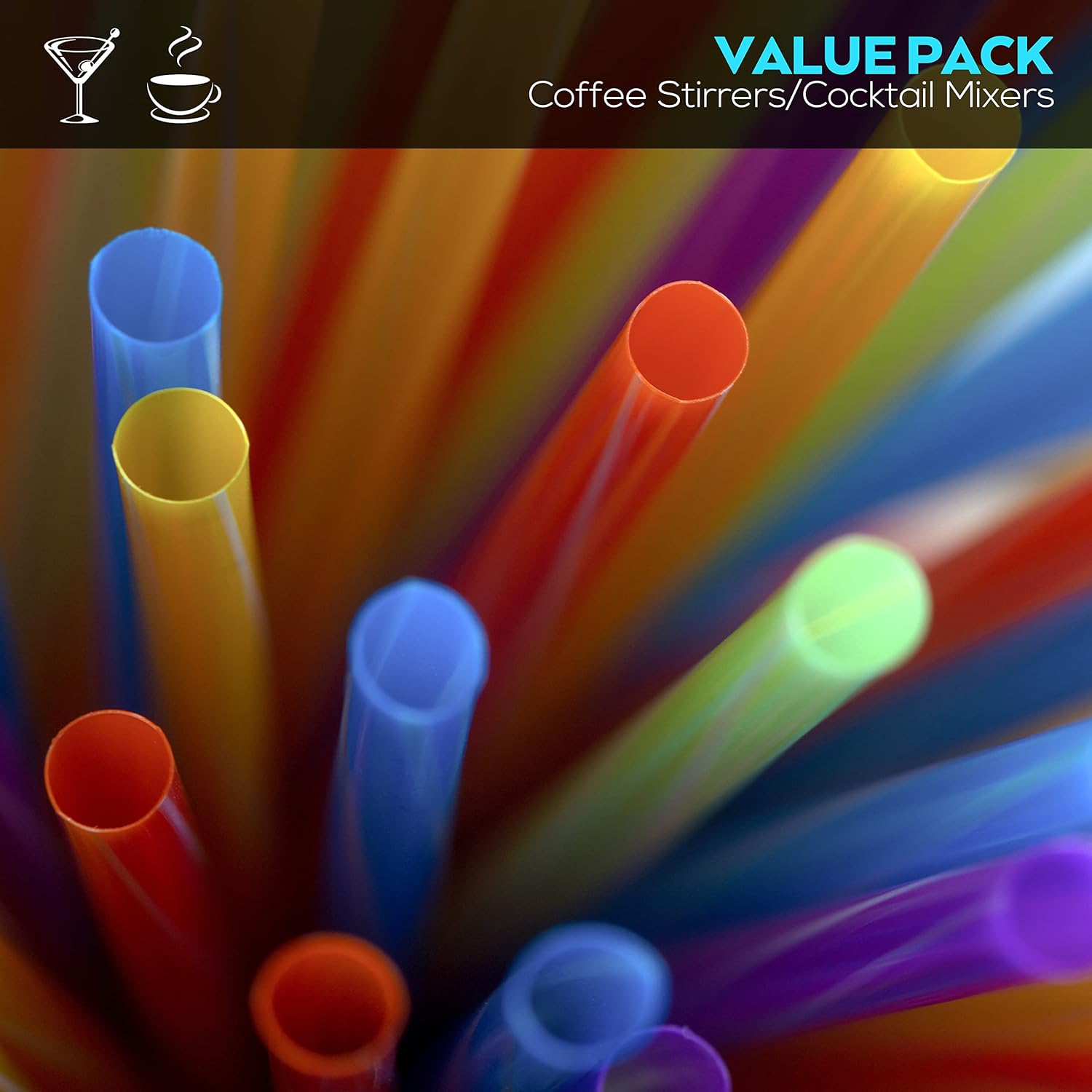 300 Neon Mini Bar Cocktail Straws - Coffee Drink Stirrers, Short Plastic Straws