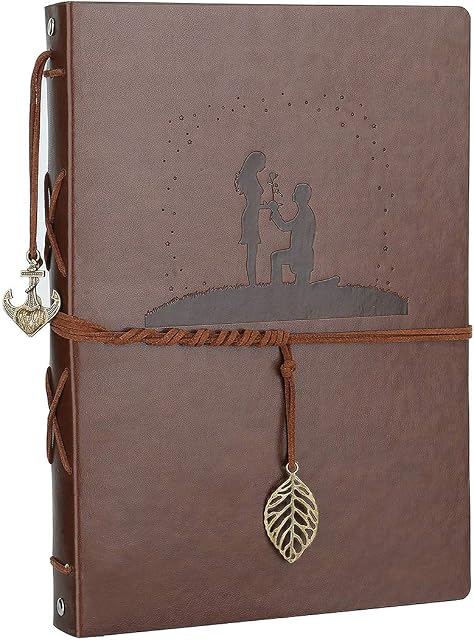 AIOR Photo Album Scrapbook Couples Gifts, Vintage Leather Scrap Book 60 Pages, Wedding for Her Him, Birthday Presents for Women Men (Marry)