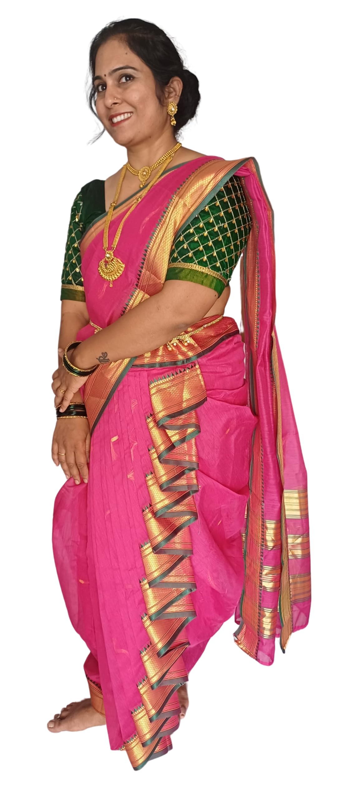 Mom and Me Acrylic Cotton Paithani Woven Mastani Nauvari Saree, Ready to Wear, Maharashtrian Marathi Style, Colours Blue, Green, Purple, Morpankhi, Orange, Pink, Red, Yellow