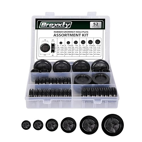 Brexxty Juego de 52 ojales de goma, tapones de orificio para cortafuegos en 6 tamaños de agujeros de taladro de 58 pulgadas, 1316 pulgadas, 78