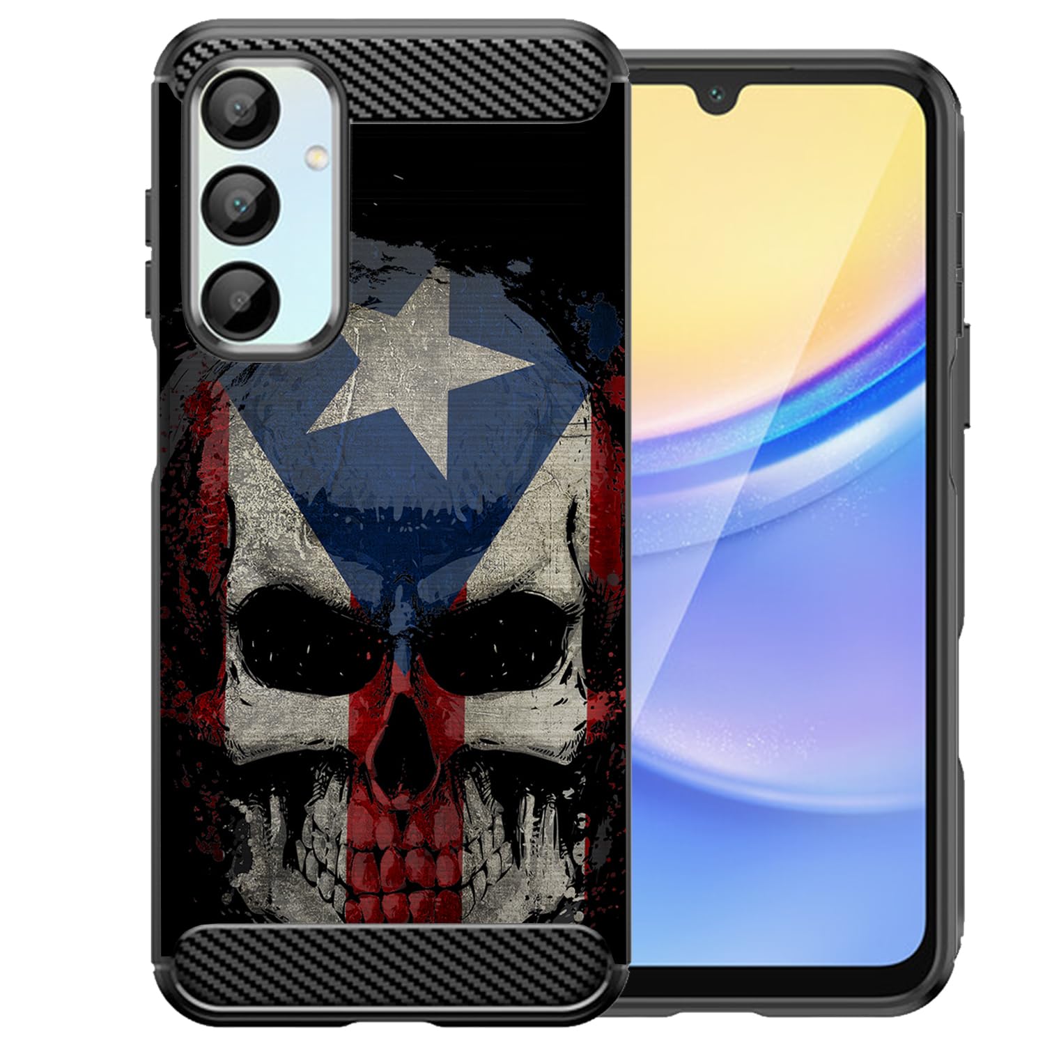 CasesOnDeck Skull Flags Case Compatible with Samsung Galaxy A16 5G/ A16 Case, Slim Tough Matte Design with Carbon Fiber Texture (Puerto Rico Skull)