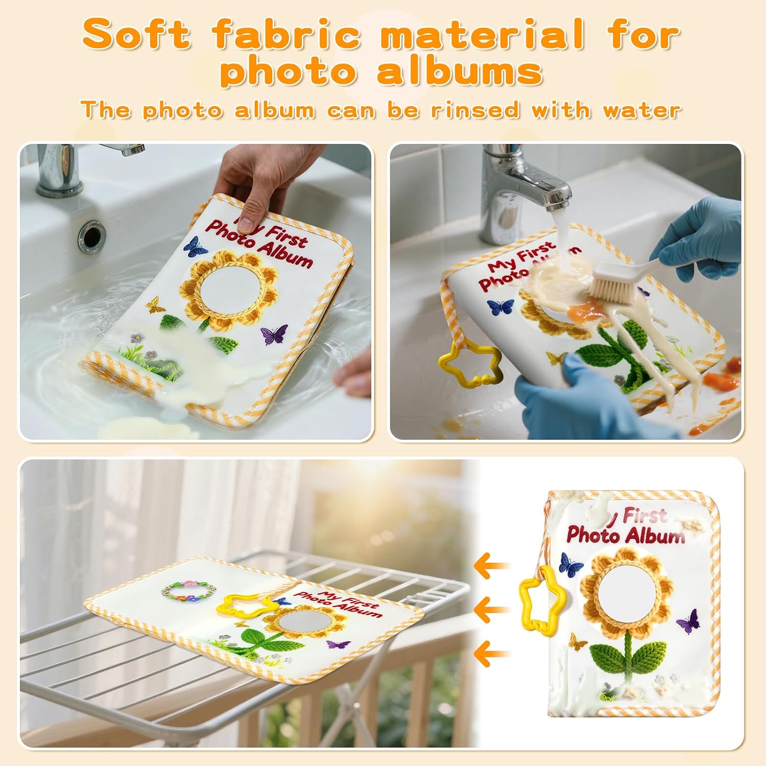 Baby's My First Photo Album-Soft baby photo book, Holds 17 4x6 Pictures with Baby-Safe Mirror for Newborns, Toddlers,Baby Shower