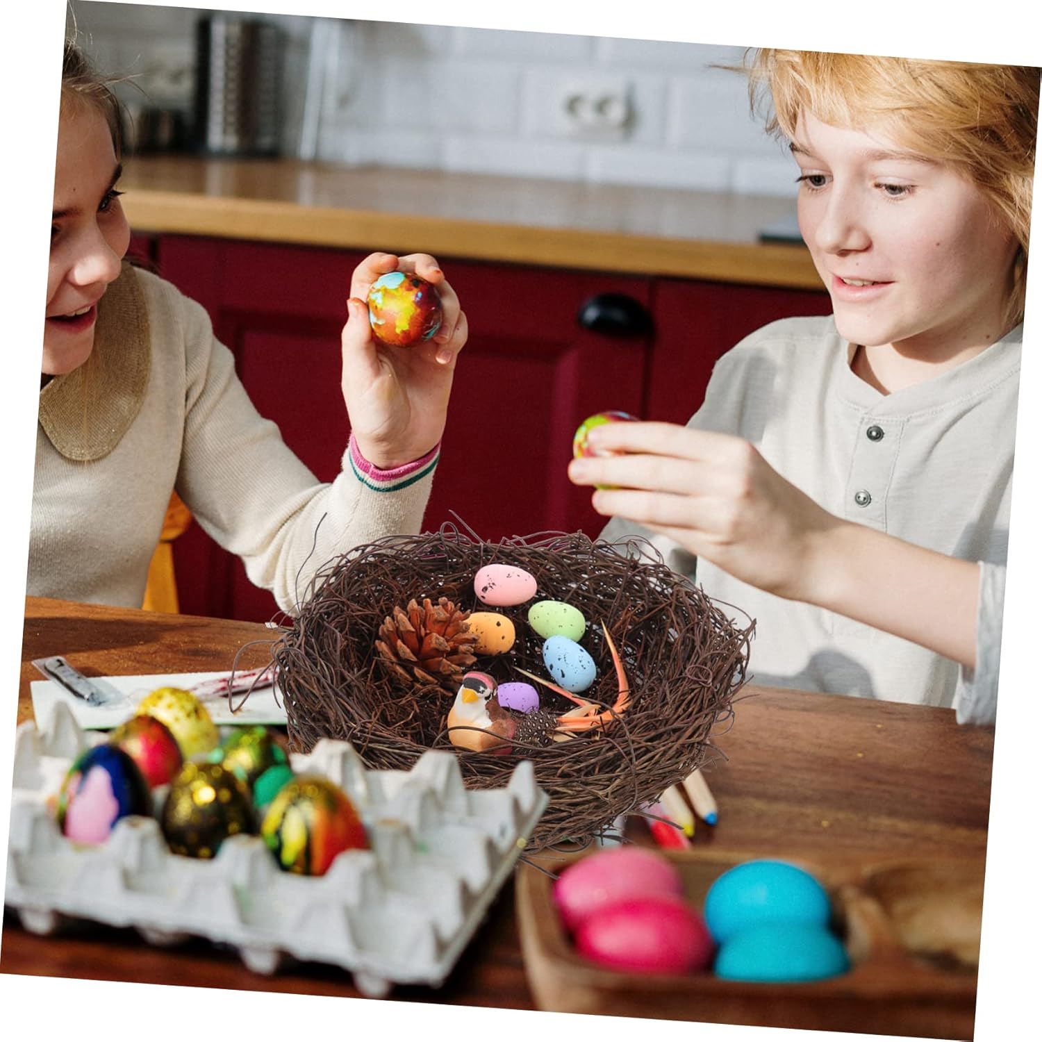 Ciieeo 8 Sets Easter Bird Nest Rattan Decor Realistic Bird Nest Model Easter Egg Ornaments Home Decor Party Supplies Random Color