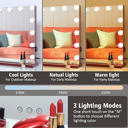 Miniatura 2 de AMST Hollywood Espejo de tocador con luces, espejo de maquillaje iluminado con 15 bombillas LED regulables, espejo cosmético montado en la mesa o en