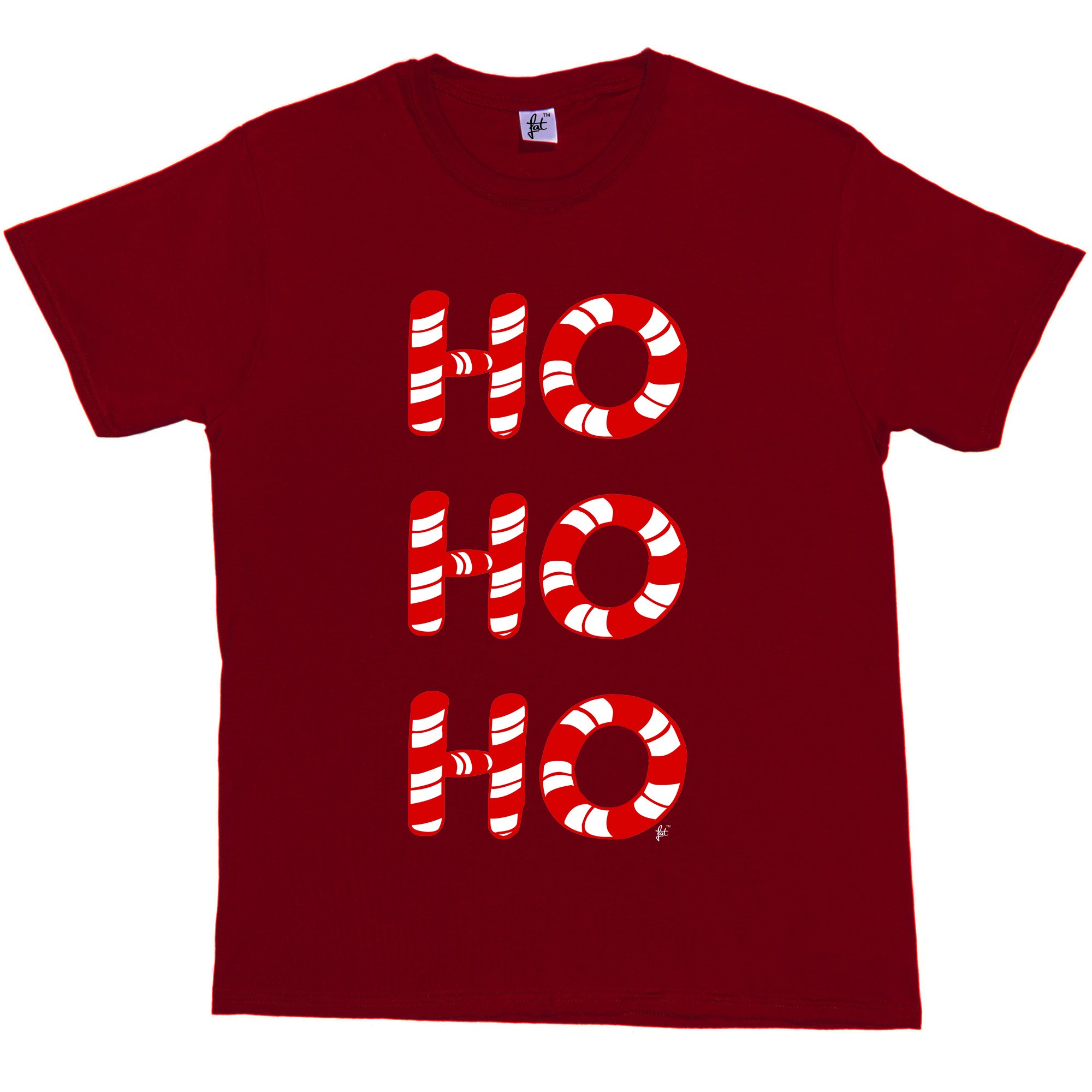 HO Christmas Candy Canes Men's Cotton Short Sleeve T-Shirt - Burgundy, Size L