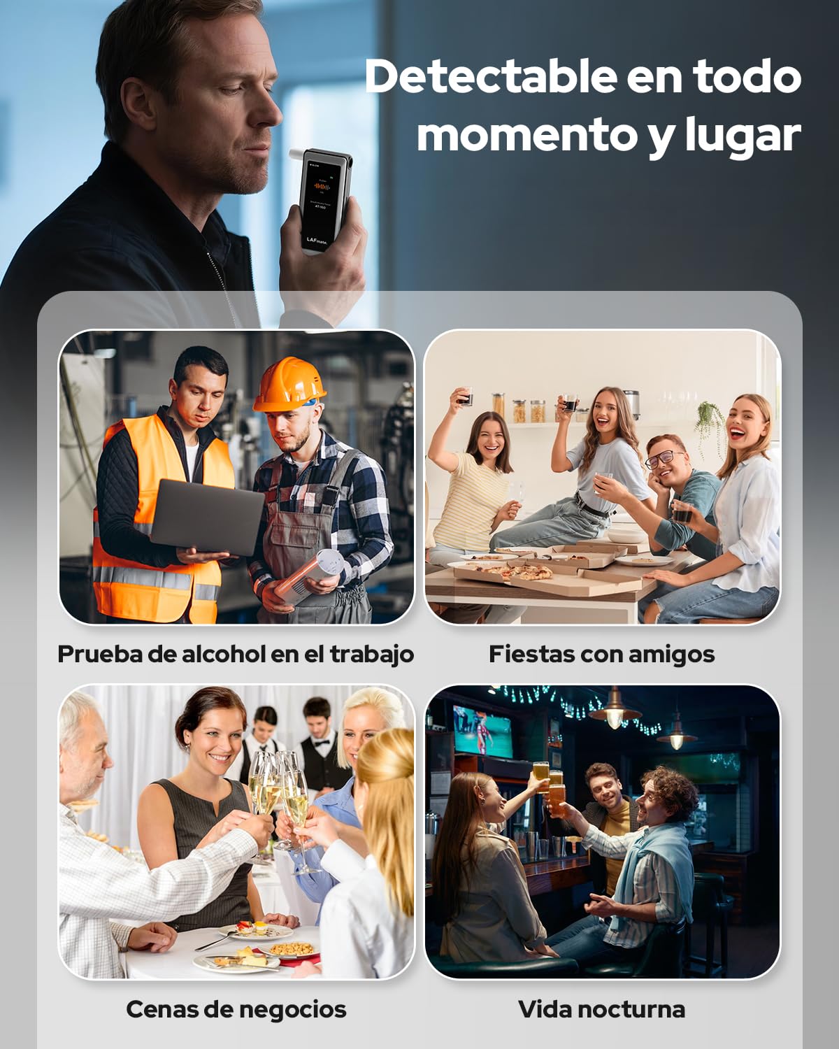 Alcoholímetro AT-160, Alcoholímetro de Alta Precisión con Umbral de Alarma Ajustable, Pantalla LCD, Memoria de Pruebas y 10 Boquillas Incluidas – Ideal para Uso Doméstico