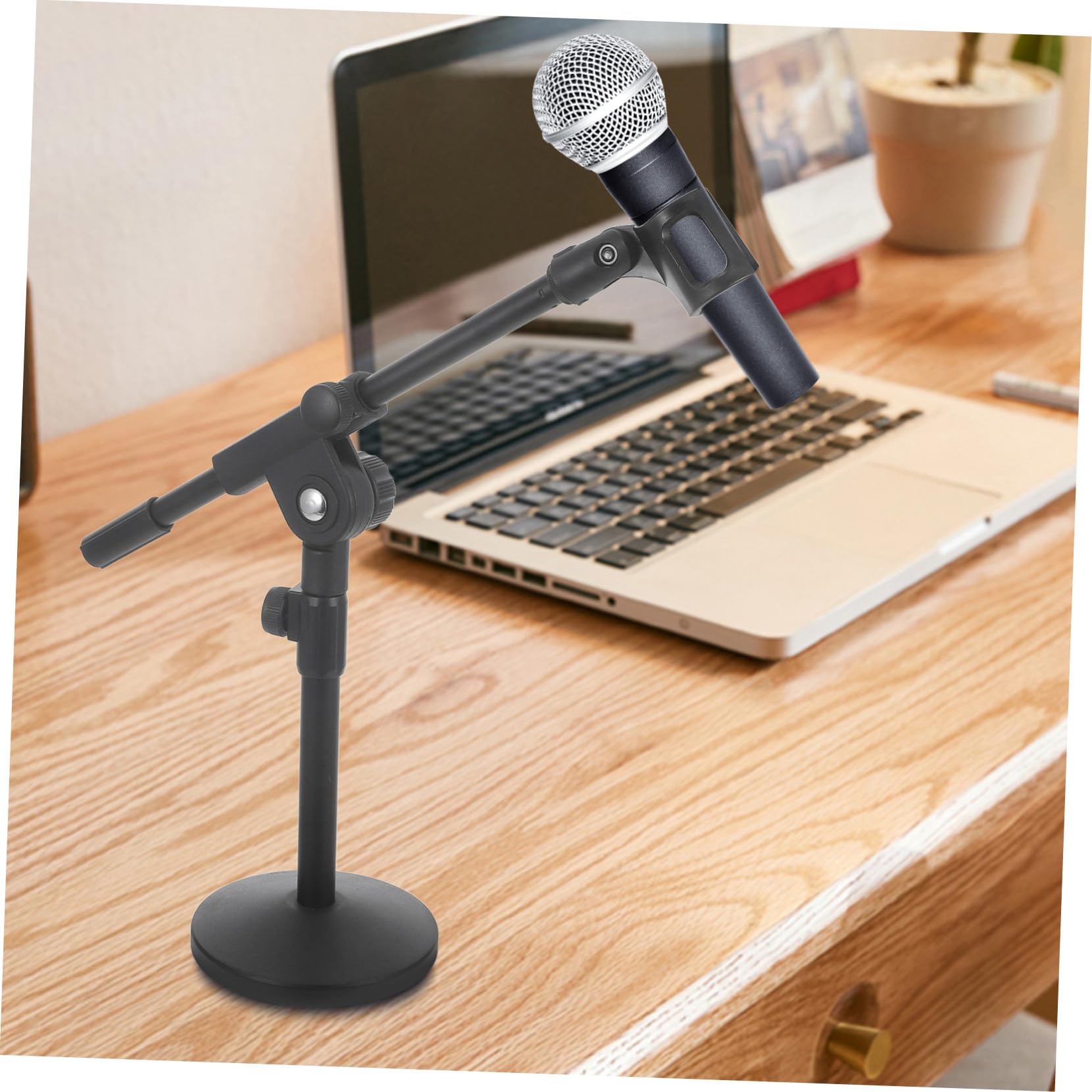 per Microfono da Tavolo con Base Tonda Pesante in Ferro Regolabile e Braccio Estensibile per Podcast e Streaming