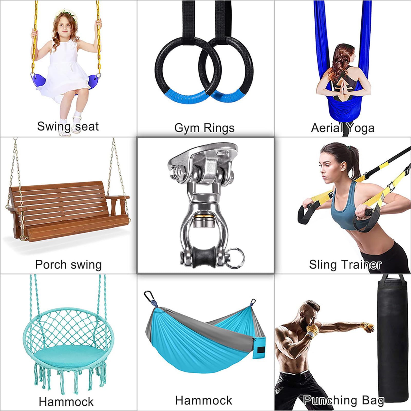 SELEWARE Heavy Duty Swing Hanger with Bearing Swivel 1200 LB Capacity Stainless Steel Swing Hook Ceiling Swing Mount Indoor Outdoor Swing Hardware for Aerial Yoga Silks Hammock Chairs Heavy Bag - Image 4